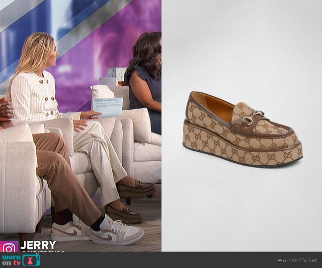 Gucci Idle Monogram Bit Platform Loafers worn by Amanda Kloots on The Talk