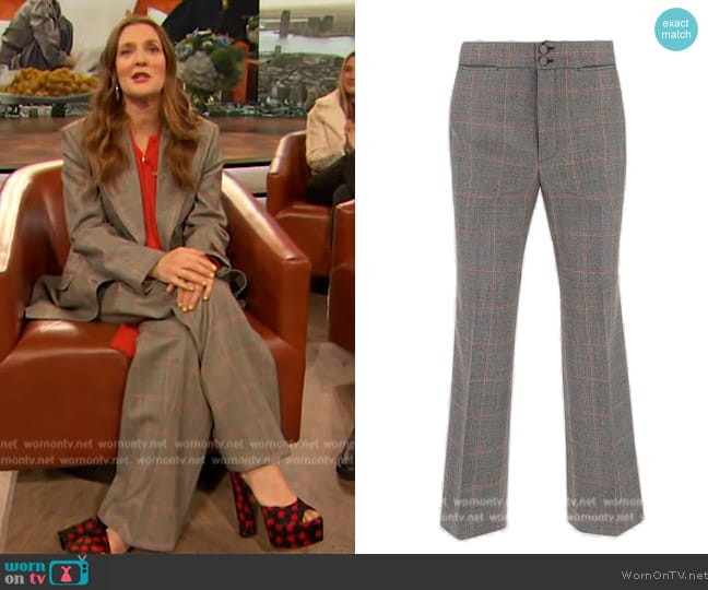 Gucci Plaid Straight Leg Trousers worn by Drew Barrymore on The Drew Barrymore Show