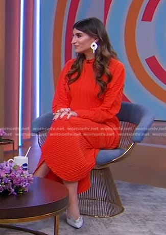 Haley Sacks's orange ribbed top and skirt on Good Morning America