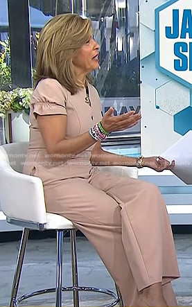 Hoda's beige short sleeve jumpsuit on Today