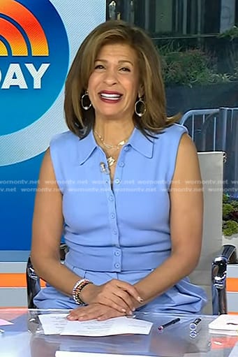 Hoda’s blue sleeveless sweater and pants on Today