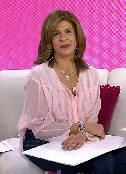 Hoda's pink sheer ruffle front blouse on Today