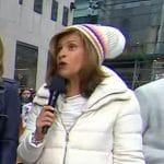 Hoda’s white striped beanie on Today