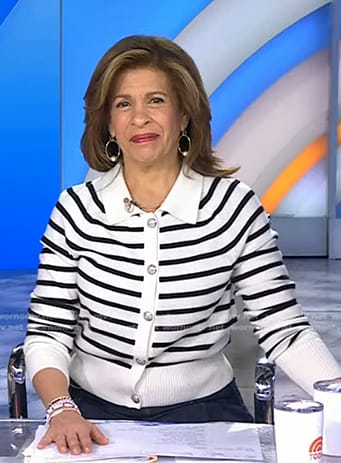 Hoda’s white striped cardigan on Today