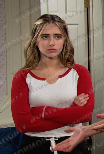 Holly's red and white colorblock top on Days of our Lives