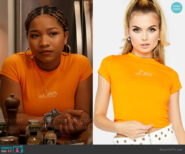 Horoscopez Leo Lovers Baby Tee worn by Delilah (Laya DeLeon Hayes) on The Equalizer