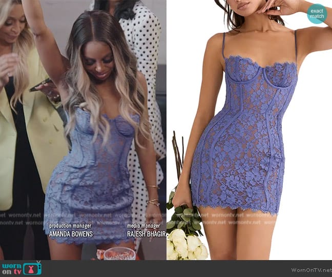 House of CB Lala Lace Underwire Cocktail Minidress worn by Candiace Dillard Bassett on The Real Housewives of Potomac