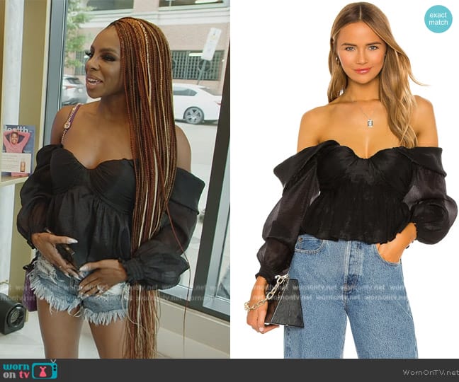 House of Harlow x REVOLVE Burna Blouse worn by Candiace Dillard Bassett on The Real Housewives of Potomac