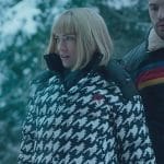 Imogine’s houndstooth print ski jacket on Death and Other Details