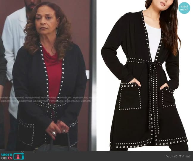 WornOnTV Catherine s black studded cardigan on Greys Anatomy Debbie Allen Clothes and Wardrobe from TV