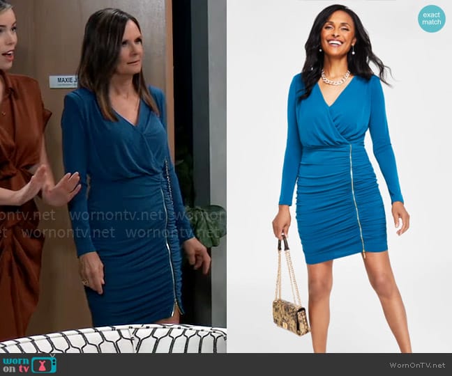 INC International Concepts Ruched Mini Dress worn by Lucy Coe (Lynn Herring) on General Hospital