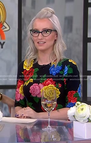 Ingrid Michaelson’s black floral fitted dress on Today