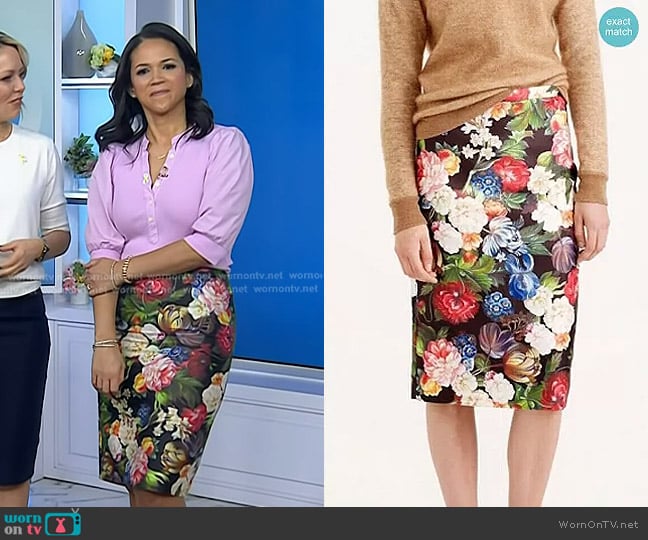 J. Crew Dutch Floral Pencil Skirt worn by Laura Jarrett on Today