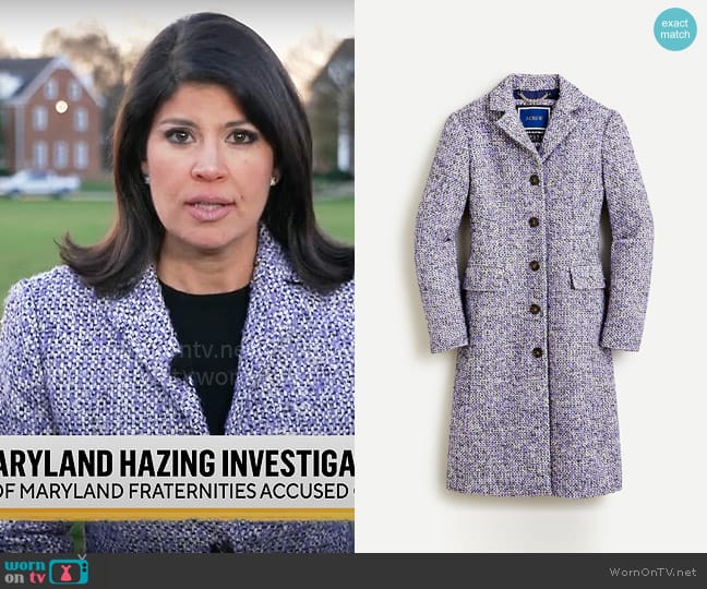 J. Crew Lady coat in Italian tweed worn by Natalie Brand on CBS Mornings