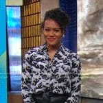 Janai’s black animal print blouse on Good Morning America