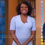 Janai’s lilac v-neck sheath dress on Good Morning America