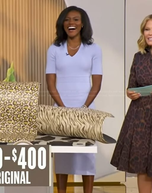 Janai's lilac v-neck sheath dress on Good Morning America