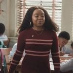 Janine’s burgundy stripe knit dress on Abbott Elementary