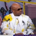 Jermaine Dupri’s white tie dye bomber jacket and shorts on Good Morning America