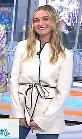 Jasmine Snow’s white contrast trim wrap jacket on Today