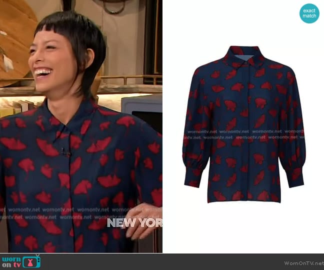 Jason Wu Gingko Print Blouse worn by Pilar Valdes on The Drew Barrymore Show