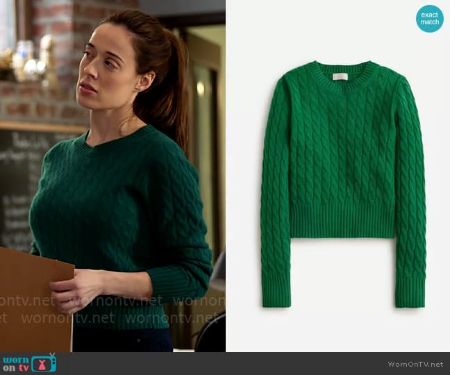 J. Crew Cashmere shrunken cable-knit crewneck sweater worn by Kim Burgess (Marina Squerciati) on Chicago PD