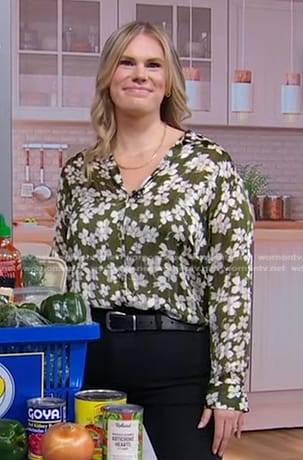 Jenn Lueke’s green floral blouse on Good Morning America