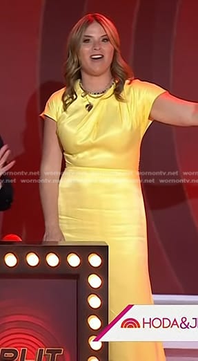 Jenna's yellow gathered satin midi dress on Today