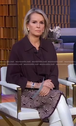 Jennifer’s brown lace-up blouse and geometric skirt on Good Morning America