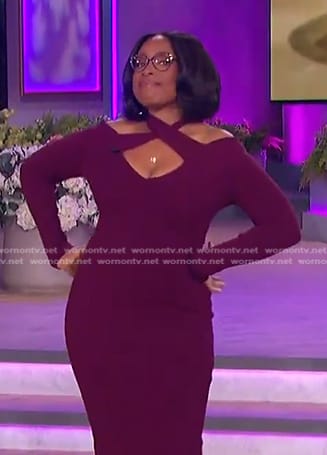 Jennifer's burgundy cross neck dress on The Jennifer Hudson Show