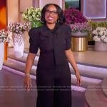 Jennifer’s black tie neck jumpsuit on The Jennifer Hudson Show