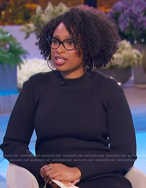 Jennifer's black button shoulder dress on The Jennifer Hudson Show