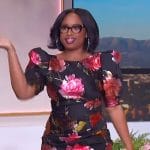 Jennifer’s black floral print satin dress on The Jennifer Hudson Show