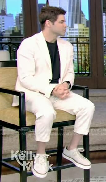 Jeremy Jordan’s white sneakers on Live with Kelly and Mark