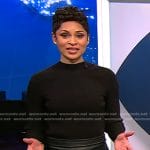 Jericka’s black ribbed top and leather skirt on CBS Evening News