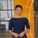 Jericka Duncan’s navy bandage dress with flared hem on CBS Mornings