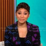 Jericka Duncan’s blue and purple printed blazer on CBS Mornings