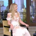 Jessica Capshaw’s floral print midi dress on Live with Kelly and Mark