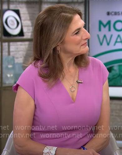 Jill Schlesinger's pink v-neck sheath dress on CBS Mornings