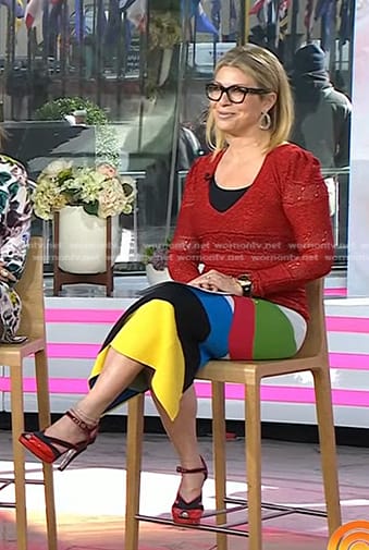 Jill's red sweater and multicolor skirt on Today