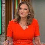 Jill Schlesinger’s red v-neck short sleeve dress on CBS Mornings