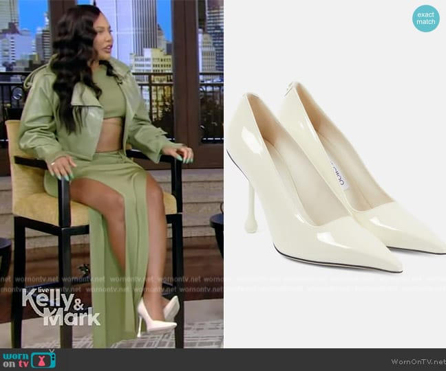 Jimmy Choo Ixia 95 patent leather pumps worn by Ayesha Curry on Live with Kelly and Mark