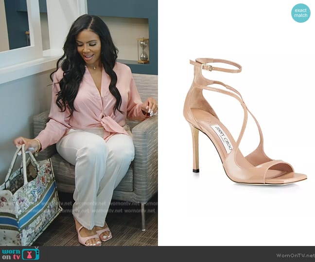 Jimmy Choo Azia 95 Strappy High Heel Sandals worn by Mia Thornton on The Real Housewives of Potomac