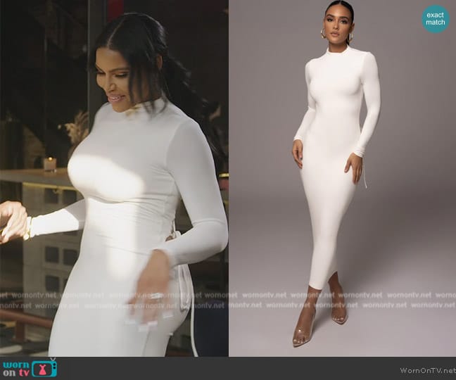 Jlux Label Ivory Shaye Mock Neck Dress worn by Mia Thornton on The Real Housewives of Potomac