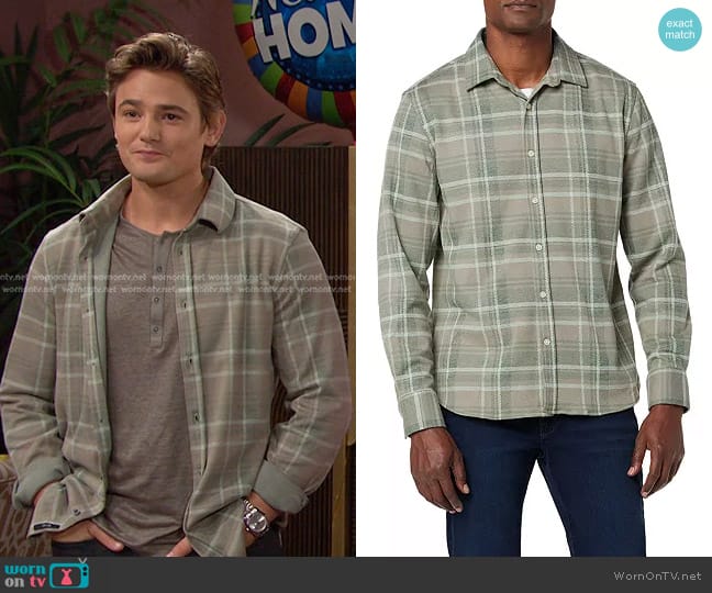 Joe's Jeans The Logger Knit Shirt in Sage Plaid worn by Johnny DiMera (Carson Boatman) on Days of our Lives