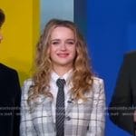 Joey King’s white plaid blazer and pleated skirt on Good Morning America