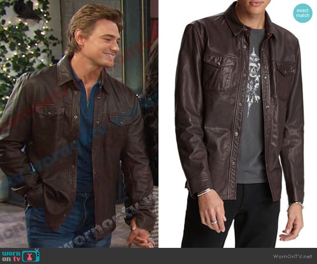 John Varvatos Napa Leather Shirt Jacket worn by Johnny DiMera (Carson Boatman) on Days of our Lives