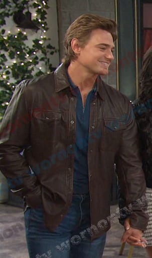 Johnny’s blue polo shirt and brown leather shirt jacket on Days of our Lives