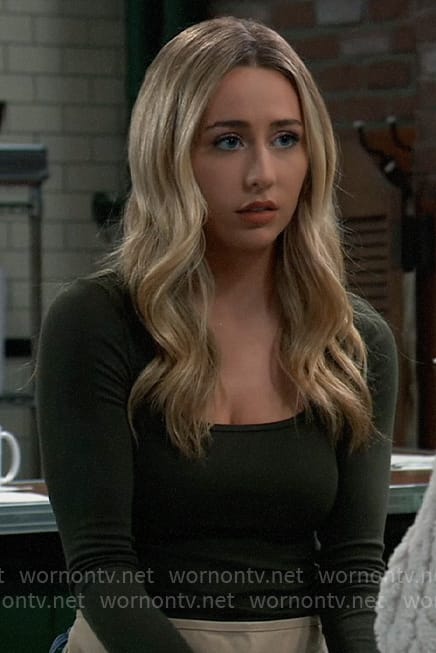 Josslyn’s olive green square neck top on General Hospital