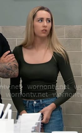 Josslyn's olive green square neck top on General Hospital